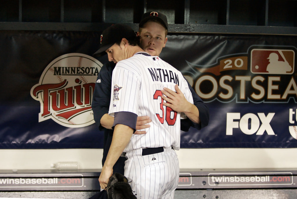 Joe Nathan and A. J. Pierzynski with the 2013 Rangers -- from